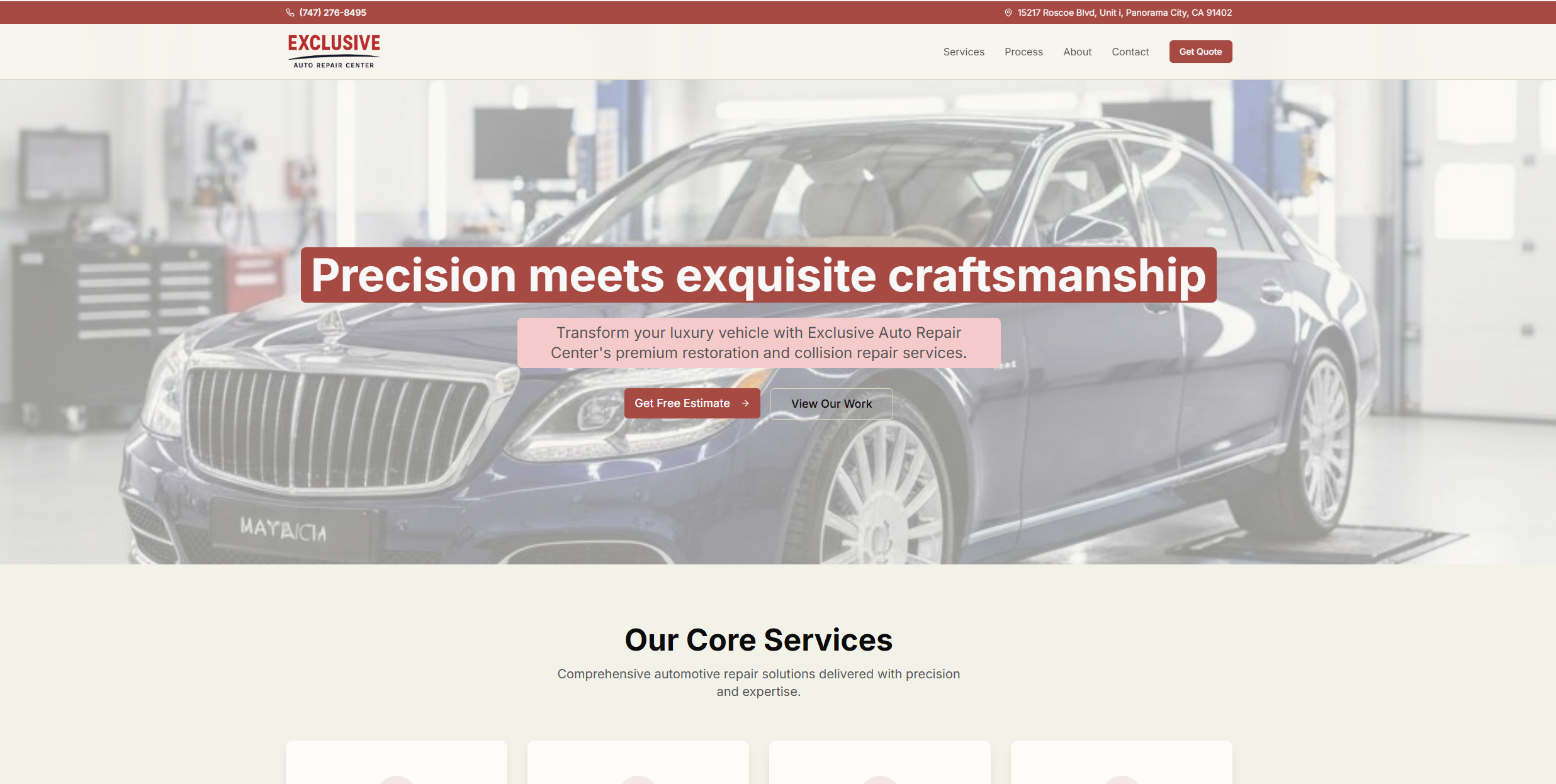 Exclusive Auto Repair Center Website